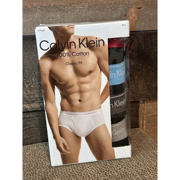 Calvin Klein Classic Fit Brief Black/Colorband Men's Size 2XL 4 Pack New - Picture 1 of 4